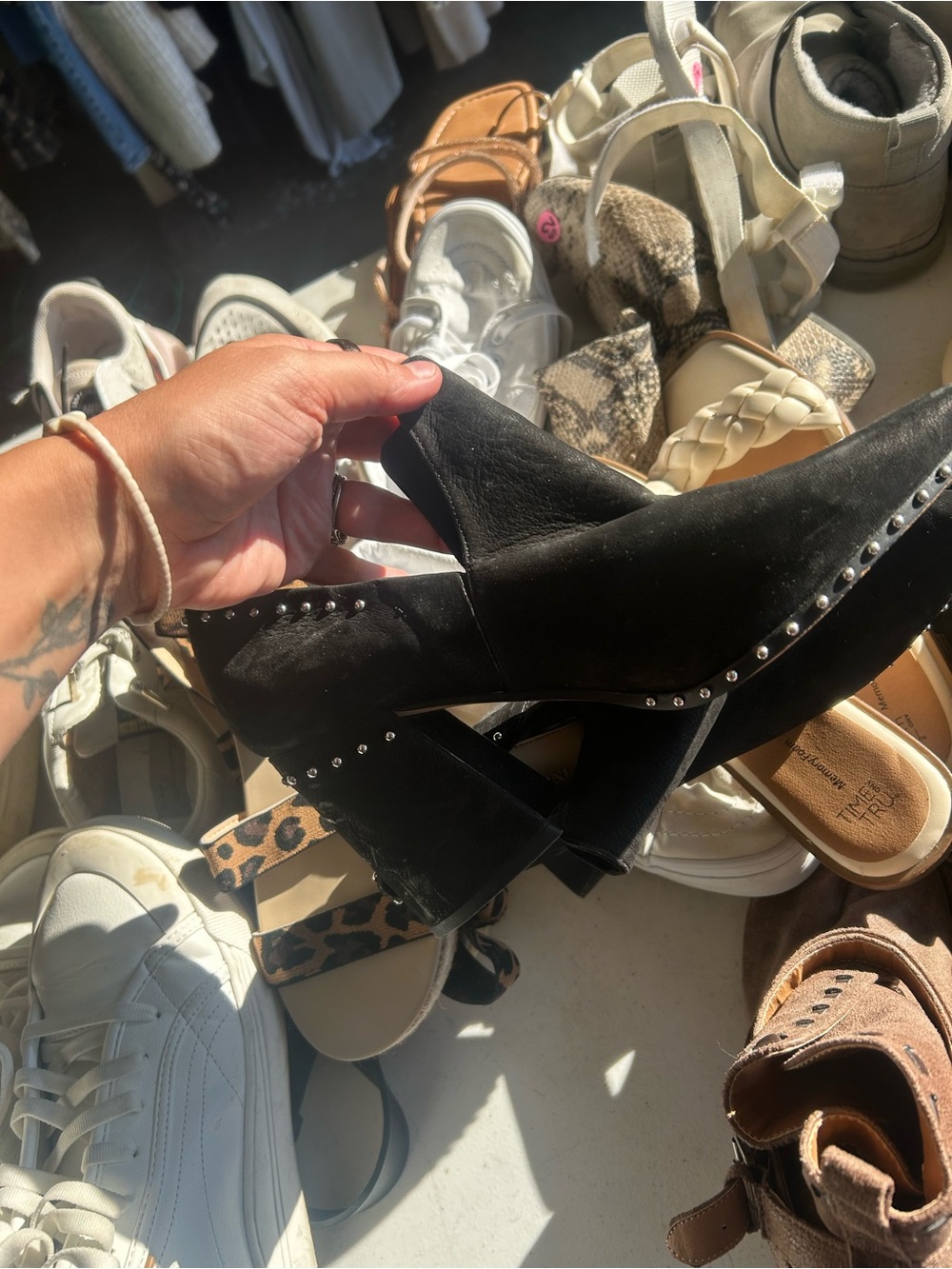 Gianni Bini Black Studded Suede Block Heel Mules